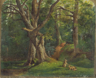Sir Hubert von Herkomer - Woodland scene with rabbits.webp