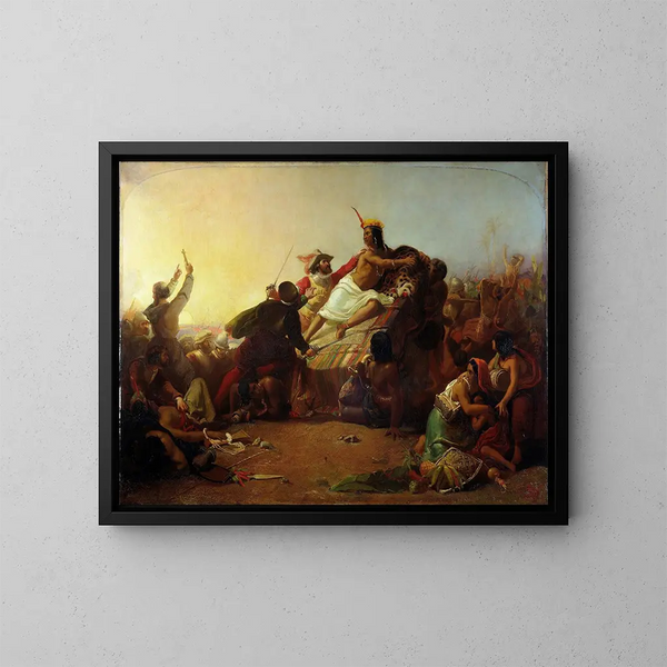Pizarro maleri, der fanger den peruanske Inka - Sir John Everett Millais — indrammet kunstværk på væggen