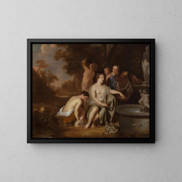 Diane og hendes nymfer ved en fontæne - Sir Peter Lely — indrammet kunstværk på væggen
