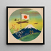 Soldater, der hilser det nationale flag med børn, mens krigsfly flyver forbi Mount Fuji - Anonym — indrammet kunstværk på væggen