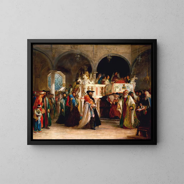 La fête de la réjouissance de la Loi à la synagogue de Livourne en Italie - Solomon Alexander Hart — indrammet kunstværk på væggen