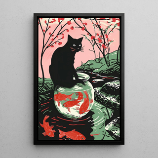 Tableau Chat et Bocal à Poissons