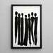 Dekorativt maleri – Enkle silhuetter | Plakat minimalistisk sort og hvid abstrakt | Poster elegant stiliseret menneskegruppe