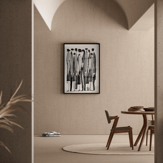 Tableau Design Noir et Blanc – Multitude Silencieuse | Poster Minimaliste de Silhouettes Humaines | Affiche Contemporaine Épurée