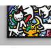 Pop Art-maleri – Dyrs danses | Farverig plakat af stiliserede katte