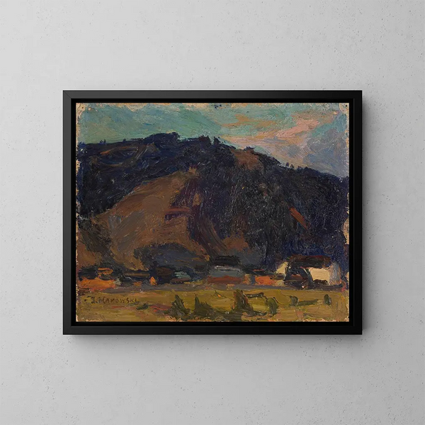 Vue d'un village sur fond de montagne - Tadeusz Makowski — indrammet kunstværk på væggen