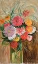 Zinnias og asters i en glasvase - Tadeusz Makowski — visning af kunstværket