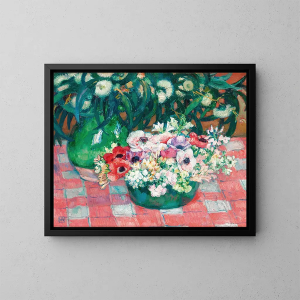 Anemoner og eucalyptus - Theo van Rysselberghe — indrammet kunstværk på væggen