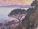parasolpind nær Middelhavet ved solnedgang - Theo van Rysselberghe — visning af kunstværket