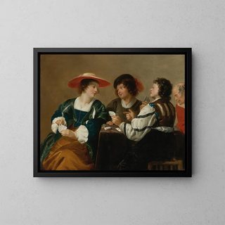 Theodoor Rombouts - A woman and three men seated around a table playing cards.webp