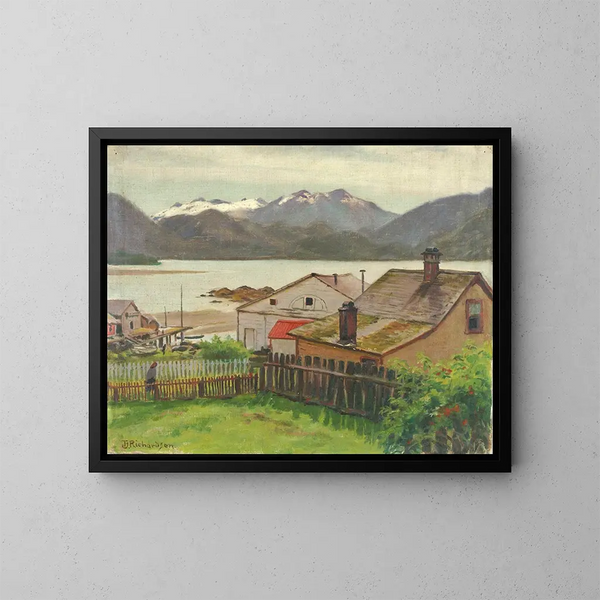 I det gamle kvarter i Sitka 1900 - Theodore J. Richardson — indrammet kunstværk på væggen