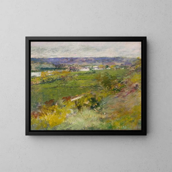 Studie af Seinen-dalen set fra Giverny-højderne - Theodore Robinson — indrammet kunstværk på væggen