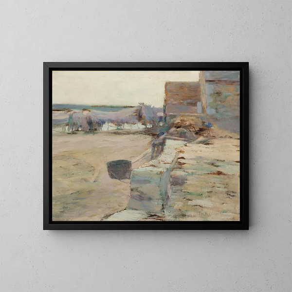 Cabanes de pêche en France - Theodore Robinson — indrammet kunstværk på væggen