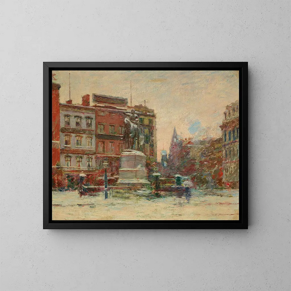Monument de Washington à Union Square en hiver - Theodore Robinson — indrammet kunstværk på væggen