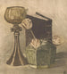 naturtro med stillleben med bog, vin glas og plante lanterne i en ingefærpot - Theodorus Antonius de Gruiter — visning af kunstværket