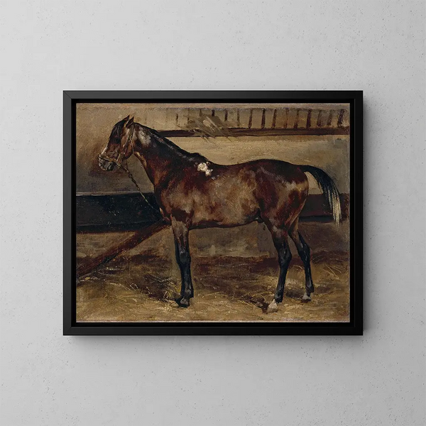 Brun hest i stalden - Théodore Géricault — indrammet kunstværk på væggen