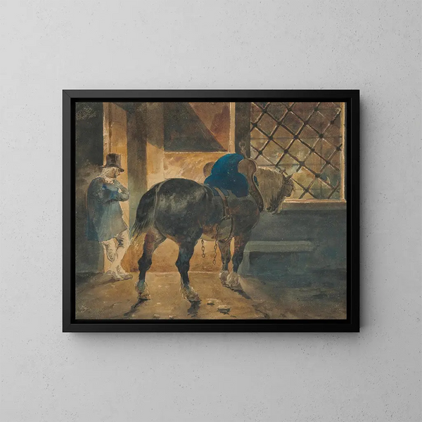 Trækhest ved stallen - Théodore Géricault — indrammet kunstværk på væggen
