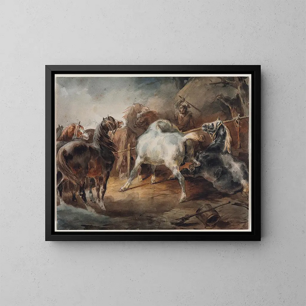 Chevaux de combat - Théodore Géricault — indrammet kunstværk på væggen