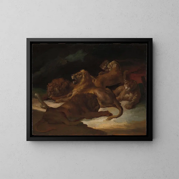 Løver i et bjerglandskab - Théodore Géricault — indrammet kunstværk på væggen