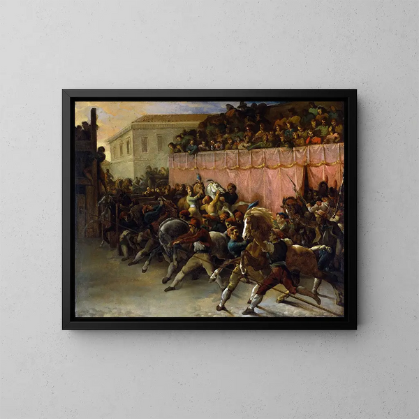 Løbere uden rytter i Rom - Théodore Géricault — indrammet kunstværk på væggen
