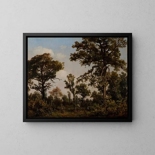 La store egenskov af Fontainebleau - Théodore Rousseau — indrammet kunstværk på væggen