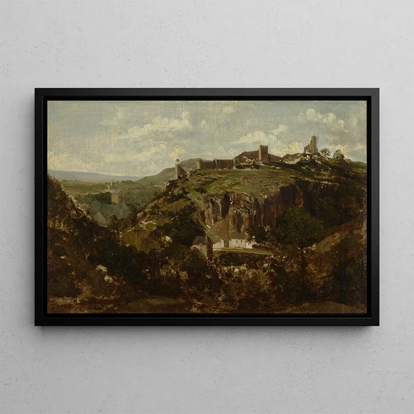 Landsby i Auvergne - Théodore Rousseau — indrammet kunstværk på væggen