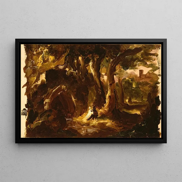 Landskab med træer og figurer - Thomas Cole — indrammet kunstværk på væggen
