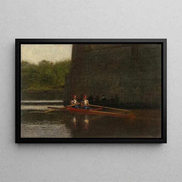 maleriet "Les rameurs, les frères Schreiber" af Thomas Eakins — indrammet kunstværk på væggen