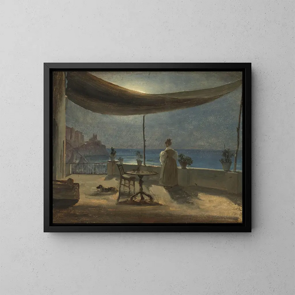 En terrasse i Amalfi ved måneskin - Thomas Fearnley — indrammet kunstværk på væggen