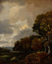 Landskabsmaleri med træer og en mark, en kirketårn i det fjerne - Thomas Gainsborough — visning af kunstværket