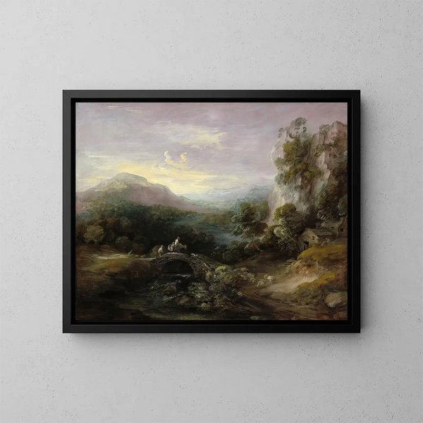 Landskab med bjerg med bro - Thomas Gainsborough — indrammet kunstværk på væggen