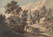 rejsende på heste, der nærmer sig en landsby med et kirkespir - Thomas Gainsborough — visning af kunstværket