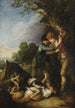 to unge hyrder med hunde, der kæmper - Thomas Gainsborough — visning af kunstværket