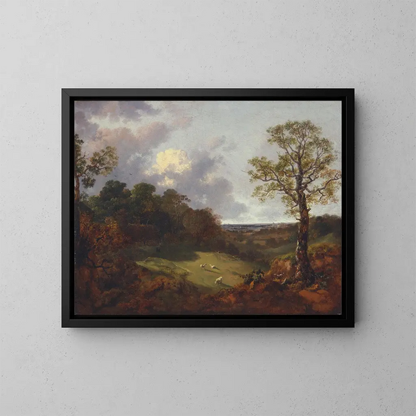 Landskab med skov, et sommerhus og en hyrde - Thomas Gainsborough — indrammet kunstværk på væggen