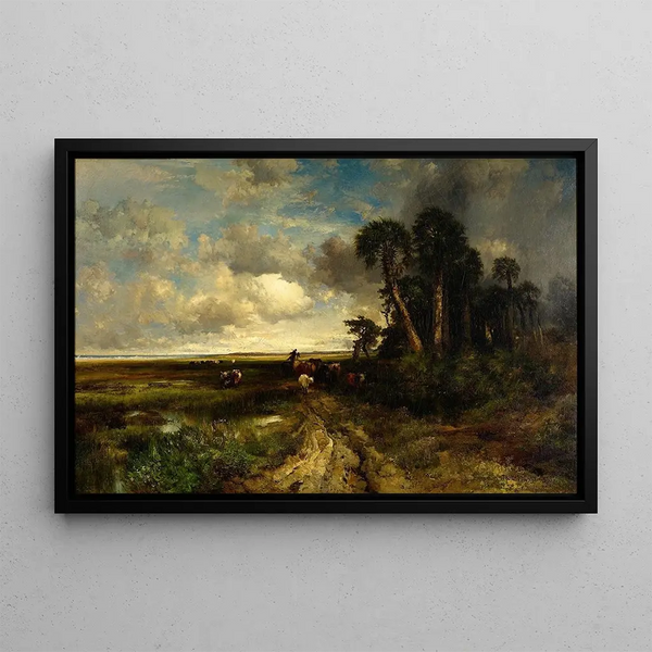 Ramener le bétail, côte de Floride - Thomas Moran — indrammet kunstværk på væggen