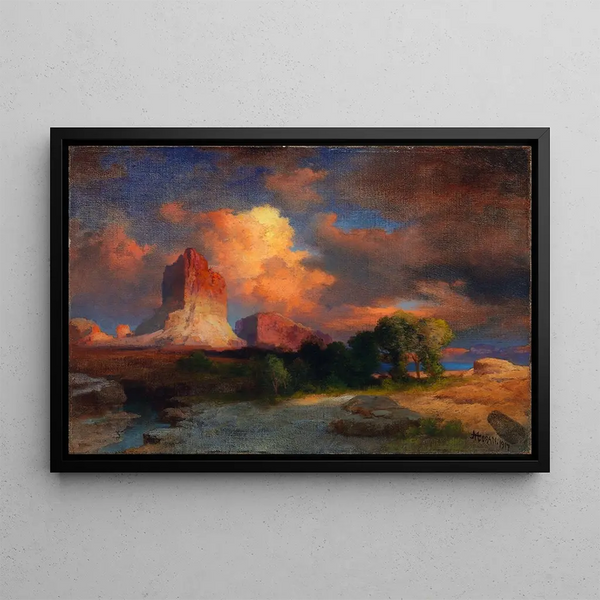 Solnedgangs Skyer ved den Grønne Flod Wyoming - Thomas Moran — indrammet kunstværk på væggen