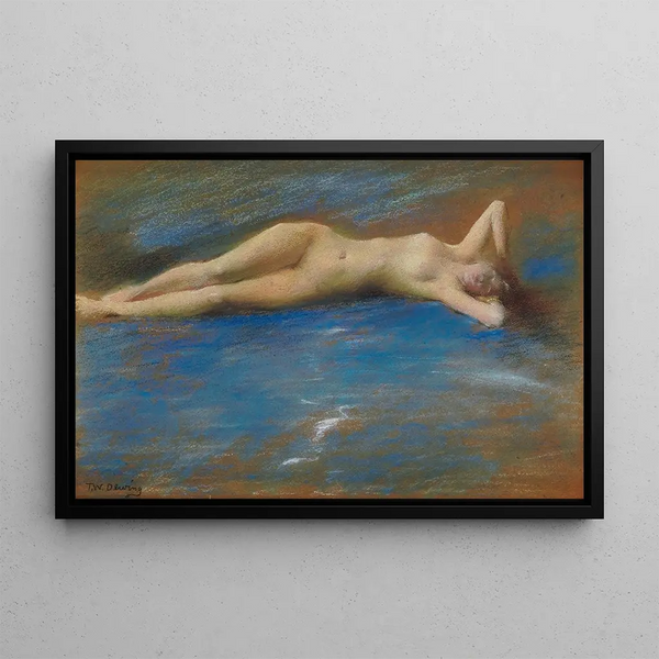 en ung pige, der ligger ned - Thomas Wilmer Dewing — indrammet kunstværk på væggen