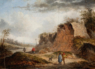 Thomas van Apshoven - Rocky Landscape with Travelers on a Path and Two Figures Conversing in the Foreground.webp