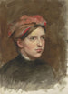Portrait af en ung kvinde med et rødt tørklæde - Thérèse Schwartze — visning af kunstværket