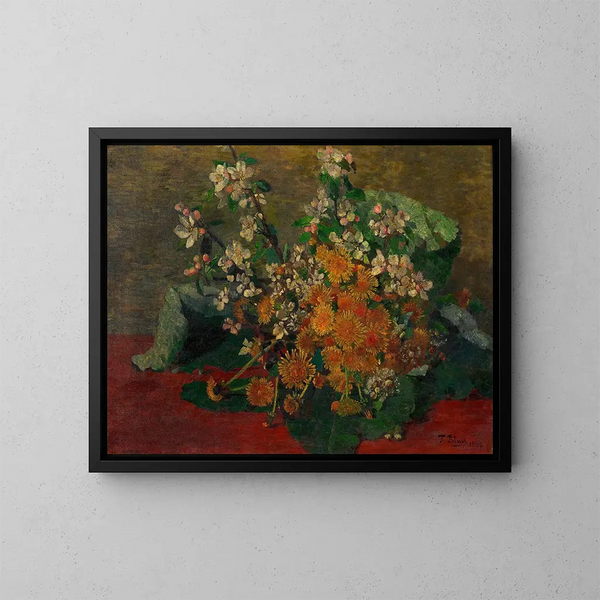 Bouquet de pissenlits et de fleurs de pommier - Tina Blau — indrammet kunstværk på væggen