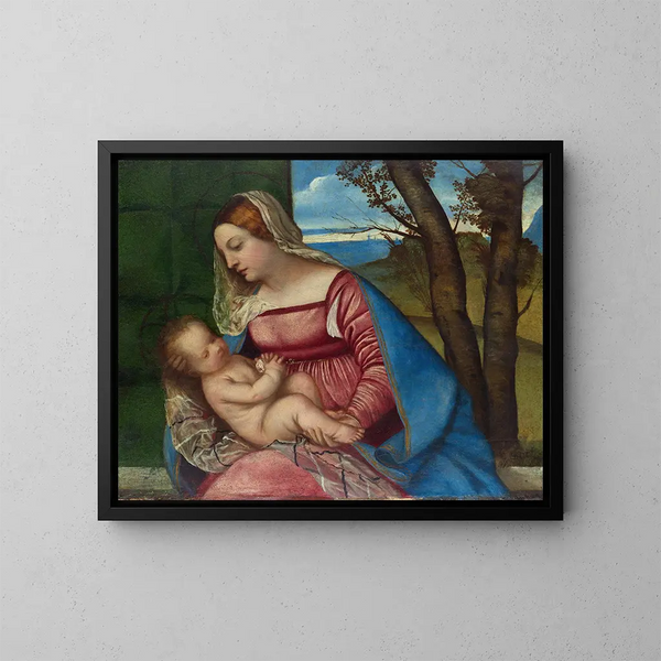 Madonna med barnet - Titian — indrammet kunstværk på væggen