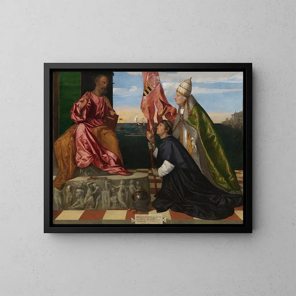 Le pape Alexandre VI présentant l'évêque Jacopo Pesaro à saint Pierre - Titien — indrammet kunstværk på væggen