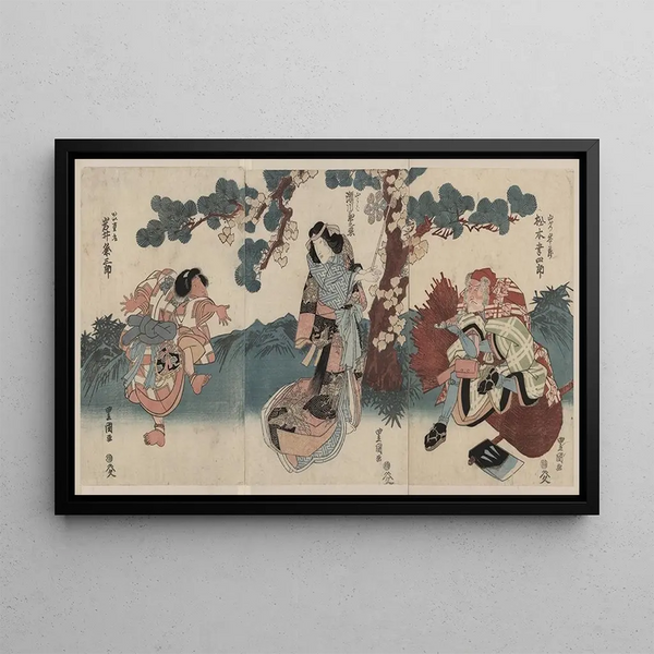 Matsumoto Koshiro, Segawa Kikunojo, Iwai Kumesaburo - Toyokuni Utagawa — indrammet kunstværk på væggen