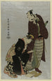 Yodaime Matsumoto Koshiro en Yamato no Yabodaijin og Shodai Nakayama Tomisaburo i Shinmachi no Keisei Umegawa - Tōshūsai Sharaku — indrammet kunstværk på væggen