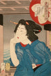 En geisha fra 1870'erne siddende i en båd - Tsukioka Yoshitoshi — visning af kunstværket