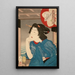 En geisha fra 1870'erne siddende i en båd - Tsukioka Yoshitoshi — indrammet kunstværk på væggen