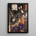 Miyamoto Musashi skærer en flagermus - Tsukioka Yoshitoshi — indrammet kunstværk på væggen