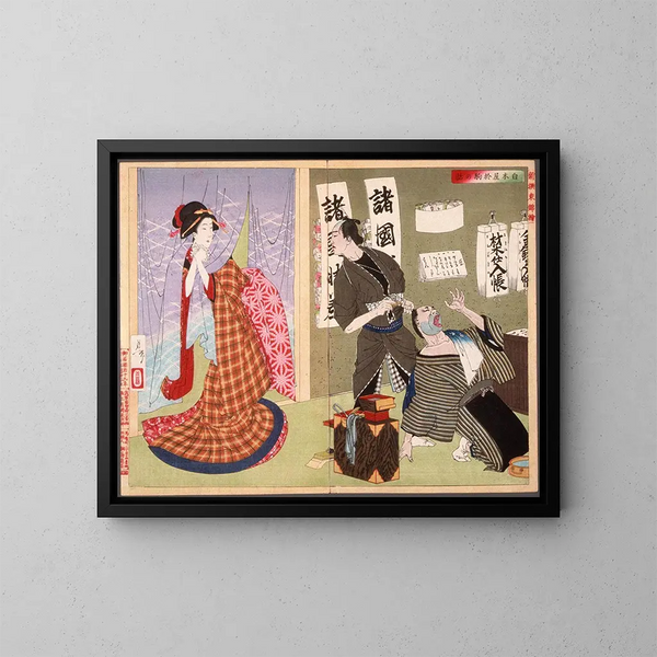 L'histoire d'Okoma af Shirokiya - Tsukioka Yoshitoshi — indrammet kunstværk på væggen