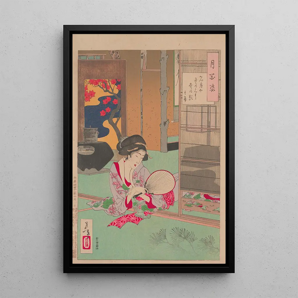 Tsukioka Yoshitoshi - Woman watching the shadow of a pine branch cast by the Moon.webp