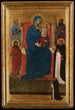 Jomfru Maria med Barnet i majestæt med de hellige Peter, Paul, Johannes Døberen og Dominikus og en bønfaldende dominikaner - Ugolino di Nerio — visning af kunstværket